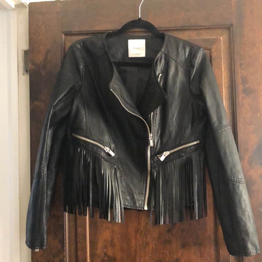Mango Fringe faux leather jacket